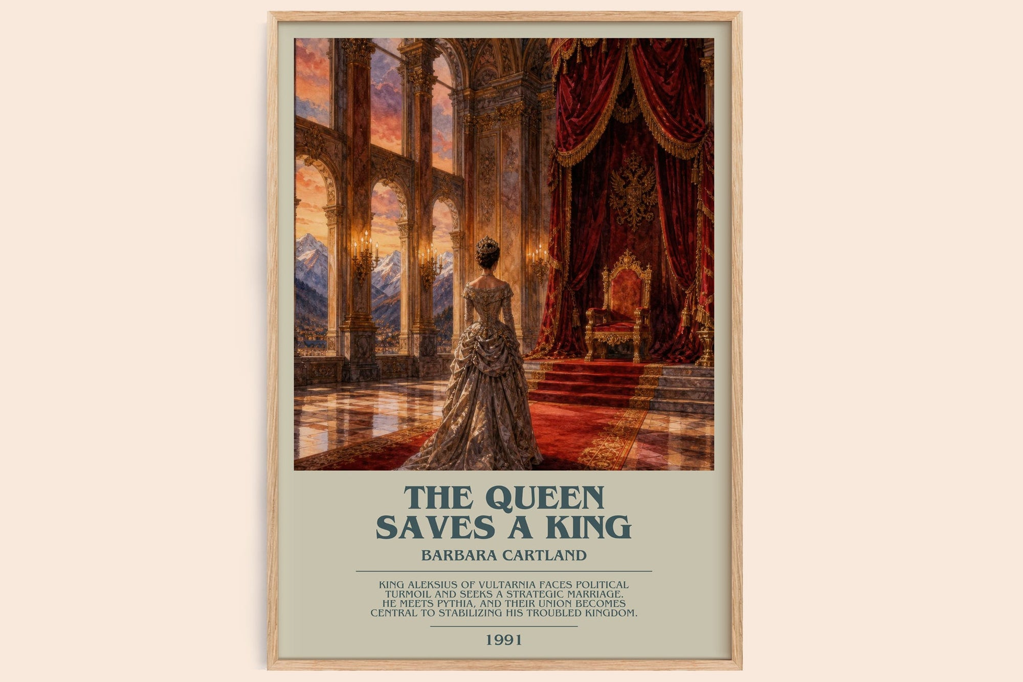 The Queen Saves A King bookish book poster by Barbara Cartland – framed literary art print