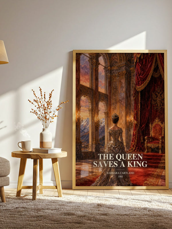 The Queen Saves A King watercolour print in frame leaning in hallway – romance wall art