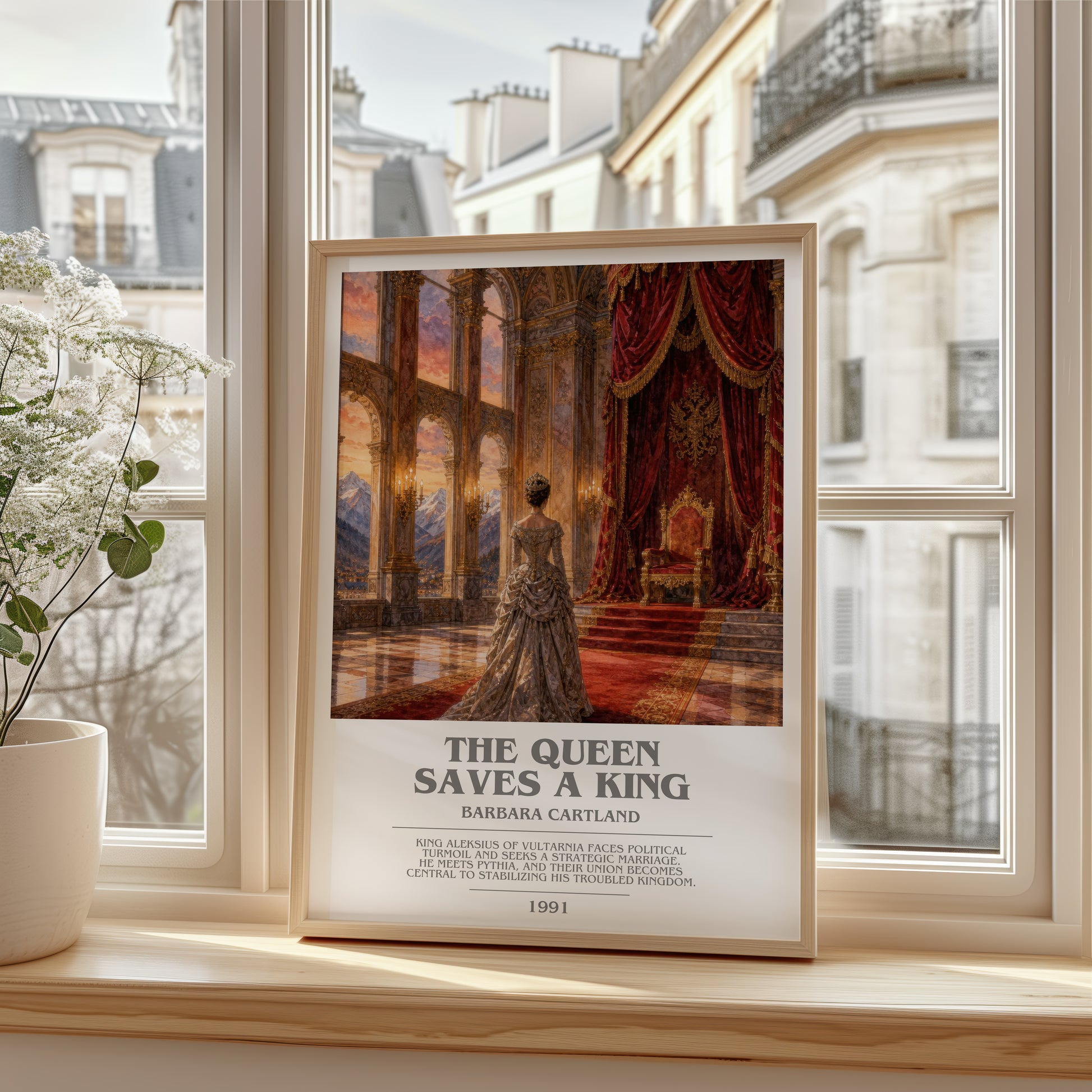The Queen Saves A King bookish poster colour and style options – Barbara Cartland book art