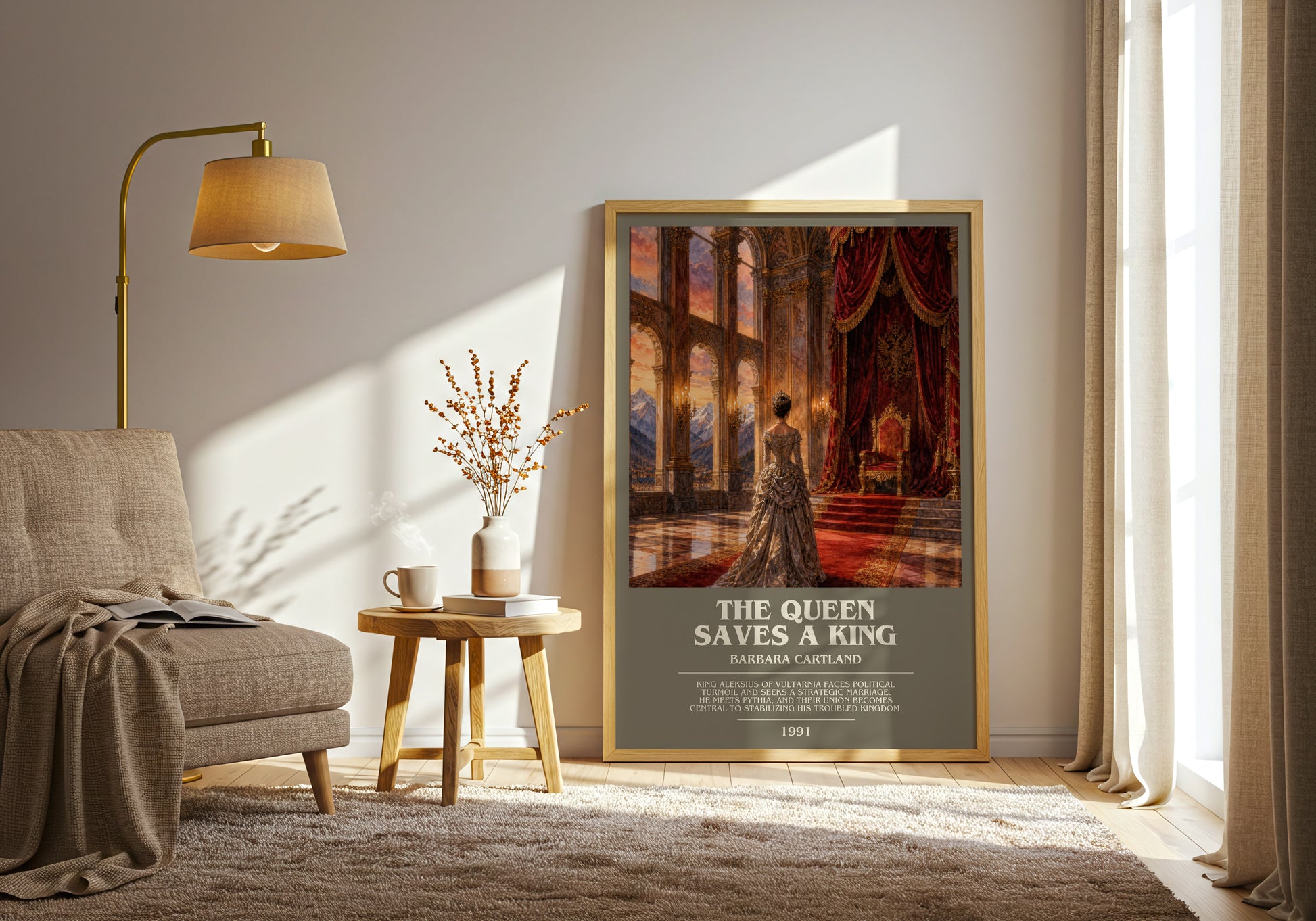 The Queen Saves A King bookish print on bookshelf – Barbara Cartland fan gift