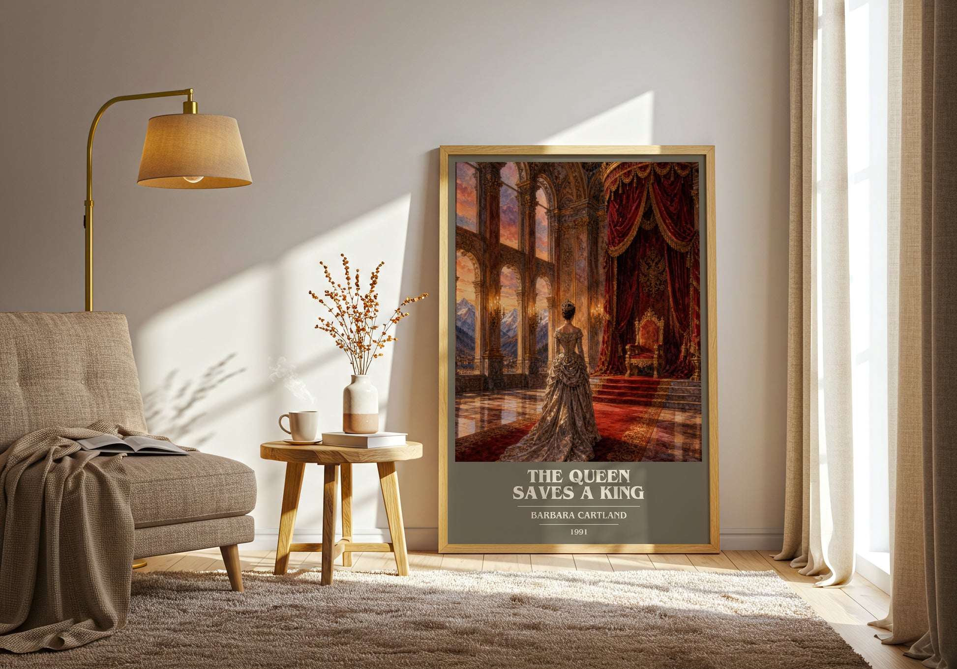 The Queen Saves A King book cover print on bookshelf – Barbara Cartland fan gift