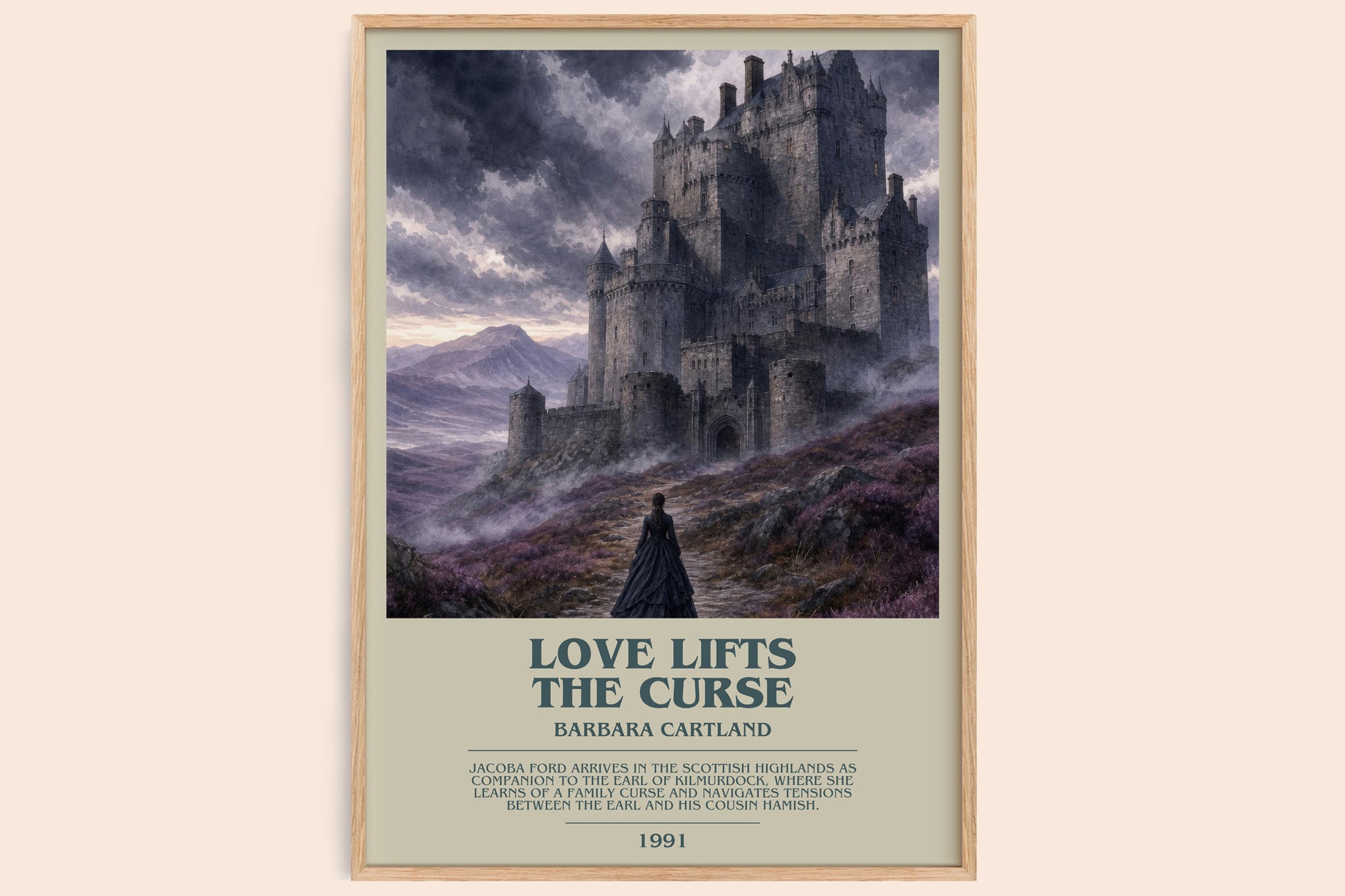Love Lifts The Curse bookish book poster by Barbara Cartland – framed literary art print