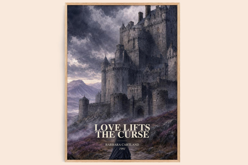 Love Lifts The Curse watercolour book poster by Barbara Cartland – framed literary art print