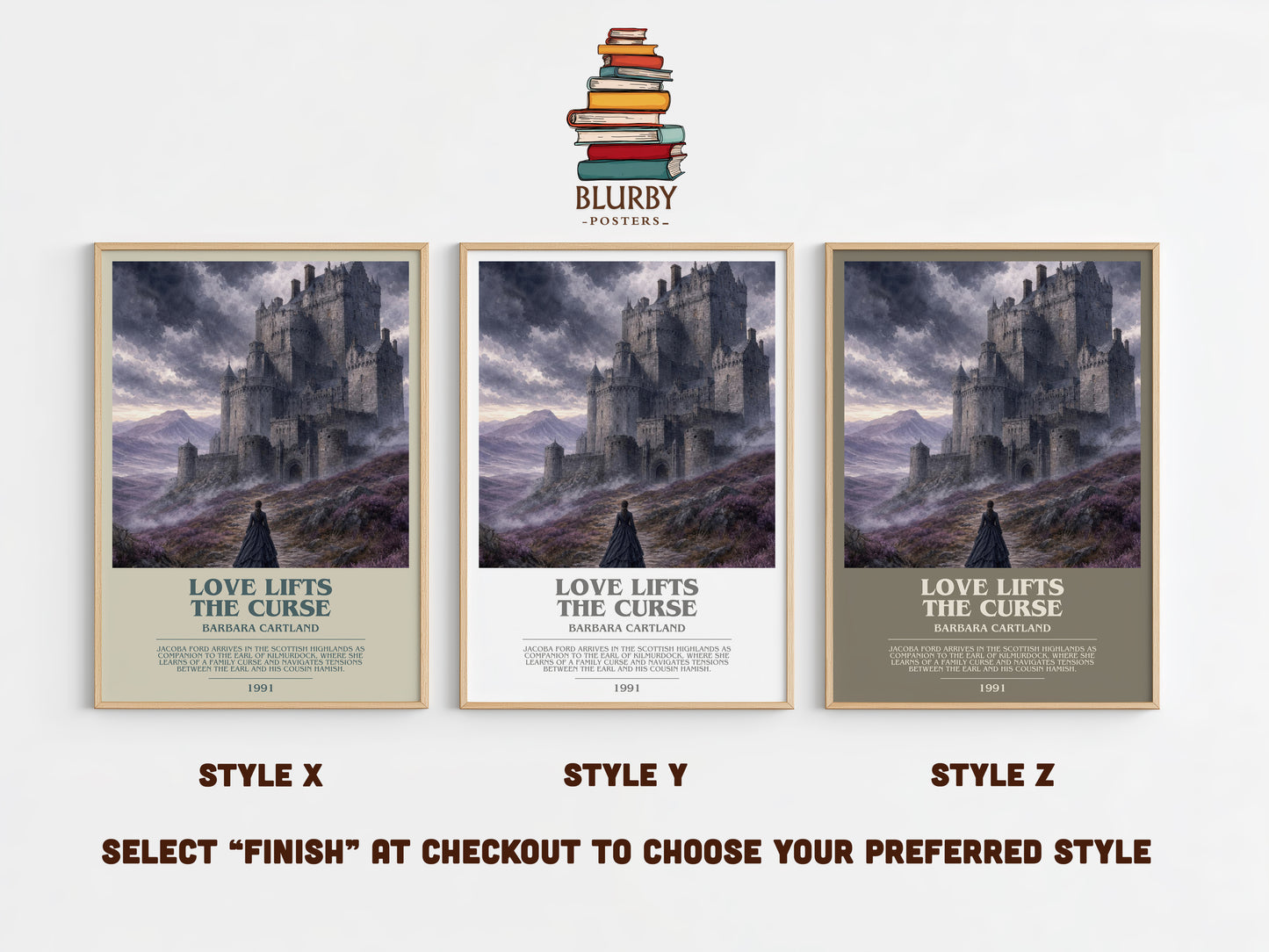 Love Lifts The Curse bookish print in frame leaning in hallway – romance wall art