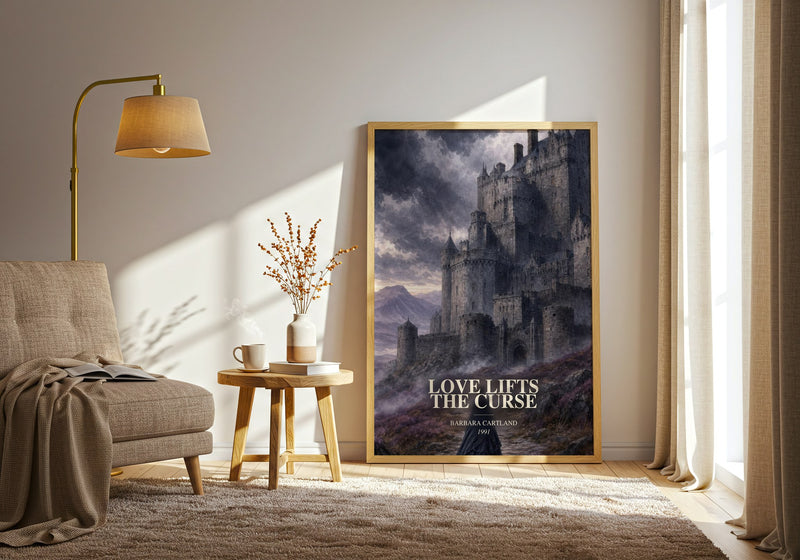 Love Lifts The Curse watercolour print in frame leaning in hallway – romance wall art