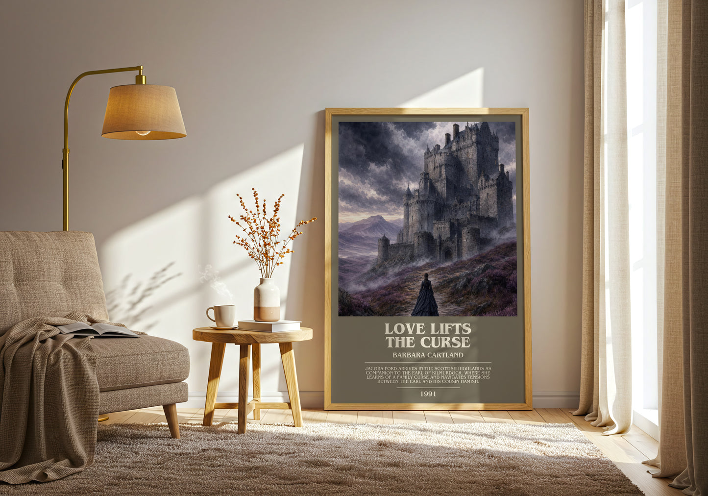 Love Lifts The Curse bookish print on bookshelf – Barbara Cartland fan gift
