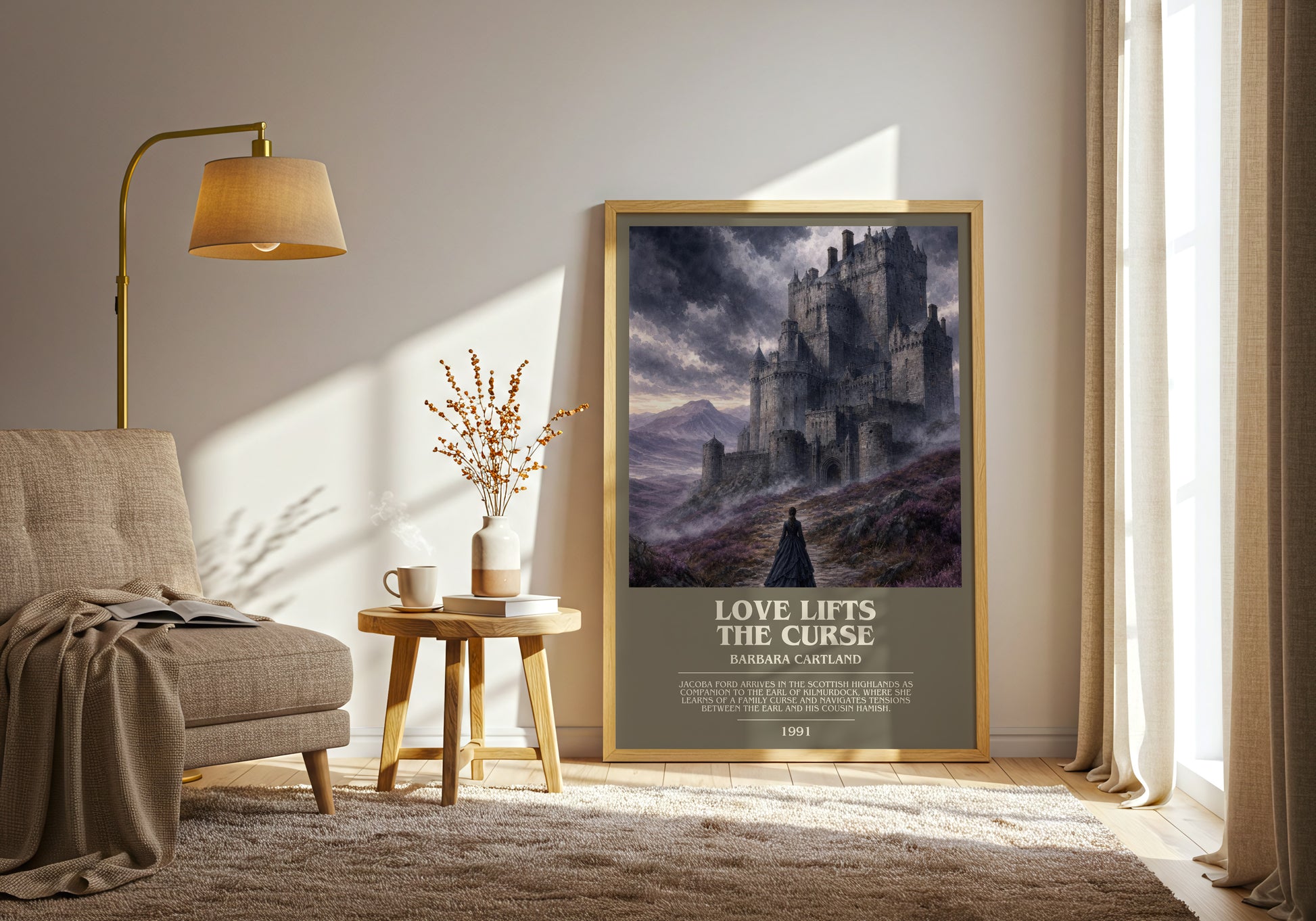 Love Lifts The Curse bookish print on bookshelf – Barbara Cartland fan gift