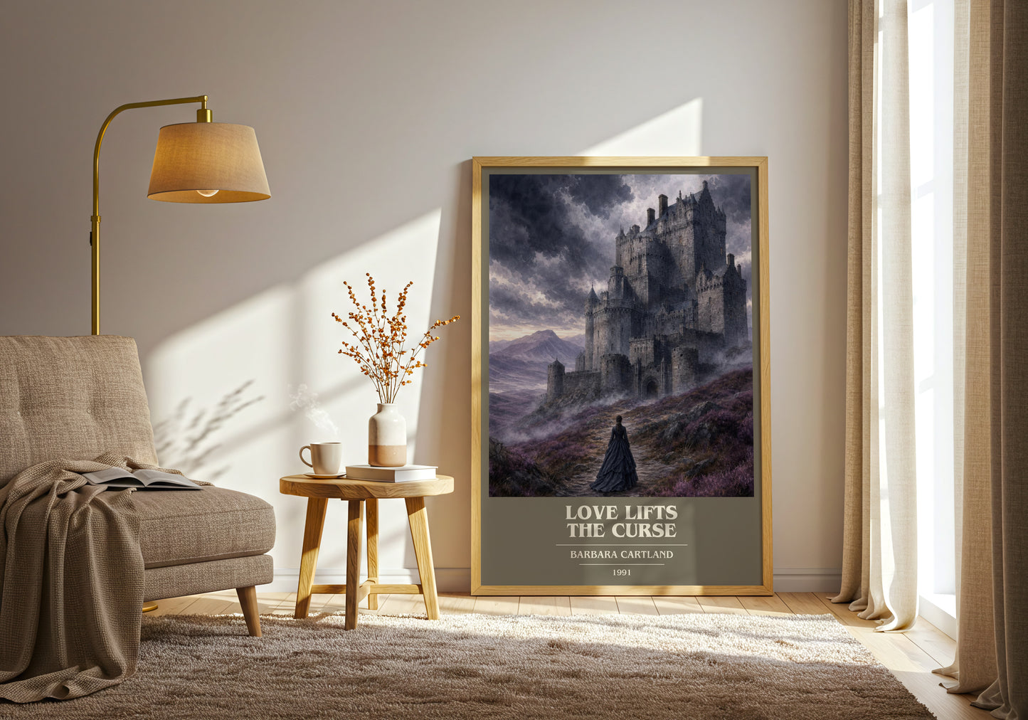 Love Lifts The Curse book cover print on bookshelf – Barbara Cartland fan gift