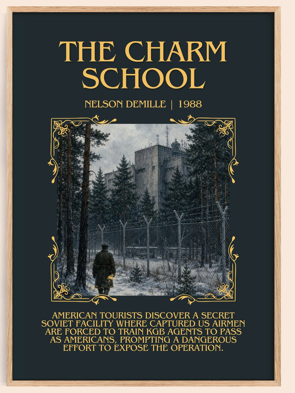The Charm School Minimalist Book Poster by Nelson DeMille – book poster