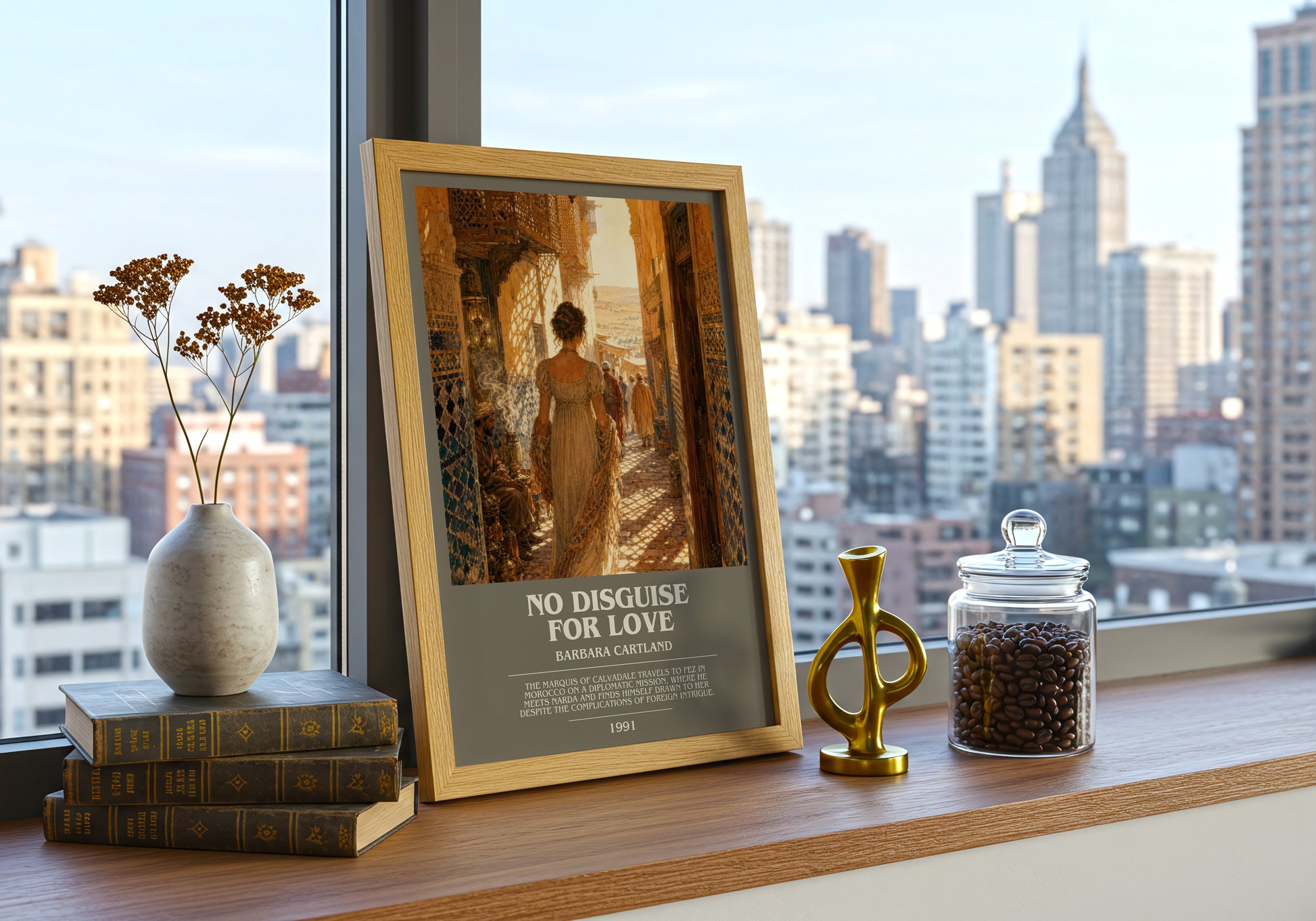 No Disguise For Love bookish print framed by window – literary home decor