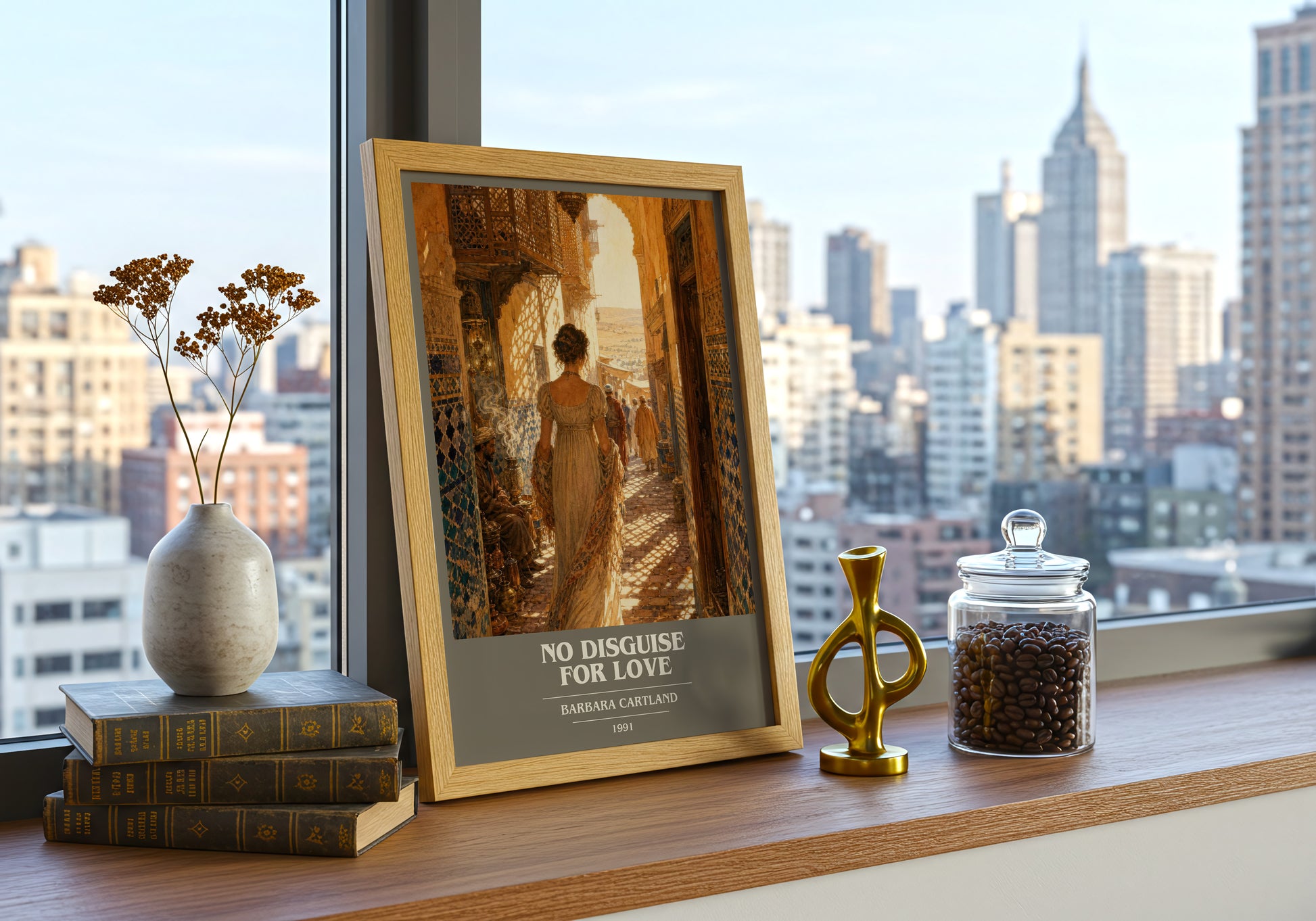 No Disguise For Love book cover print framed by window – literary home decor