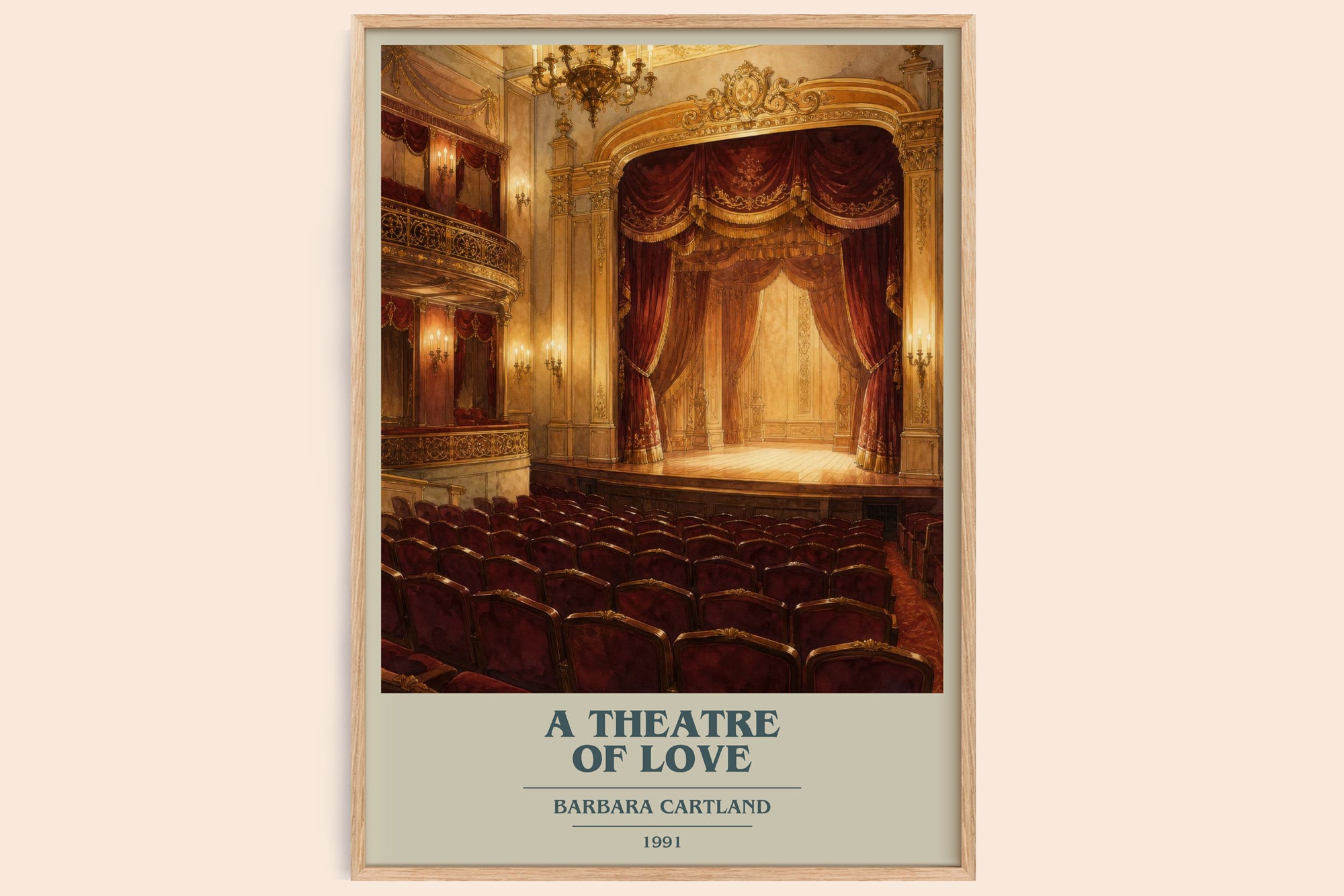 A Theatre Of Love book cover book poster by Barbara Cartland – framed literary art print