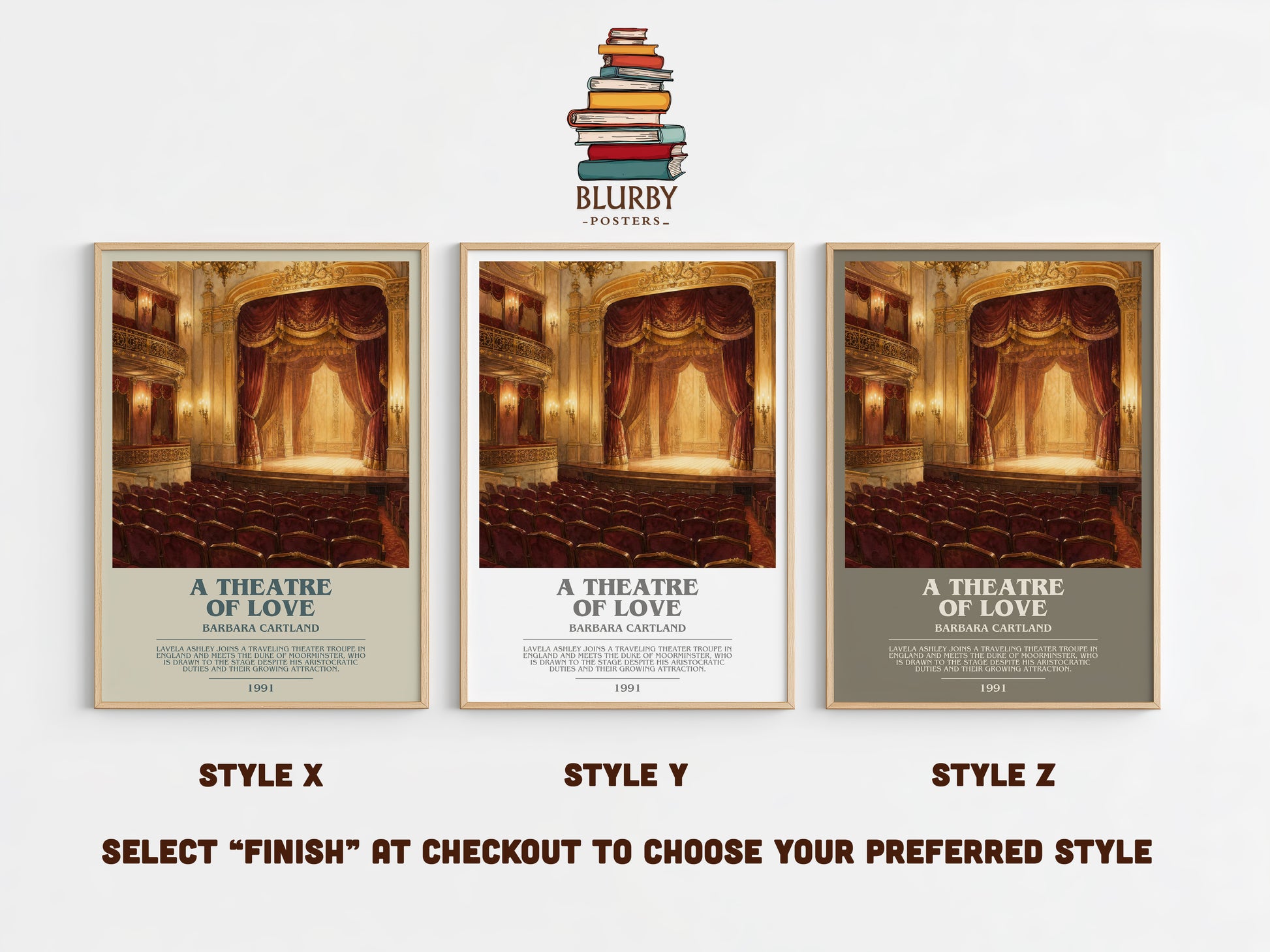 A Theatre Of Love bookish print in frame leaning in hallway – romance wall art