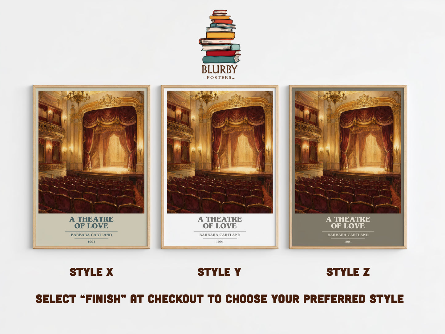 A Theatre Of Love book cover print in frame leaning in hallway – romance wall art