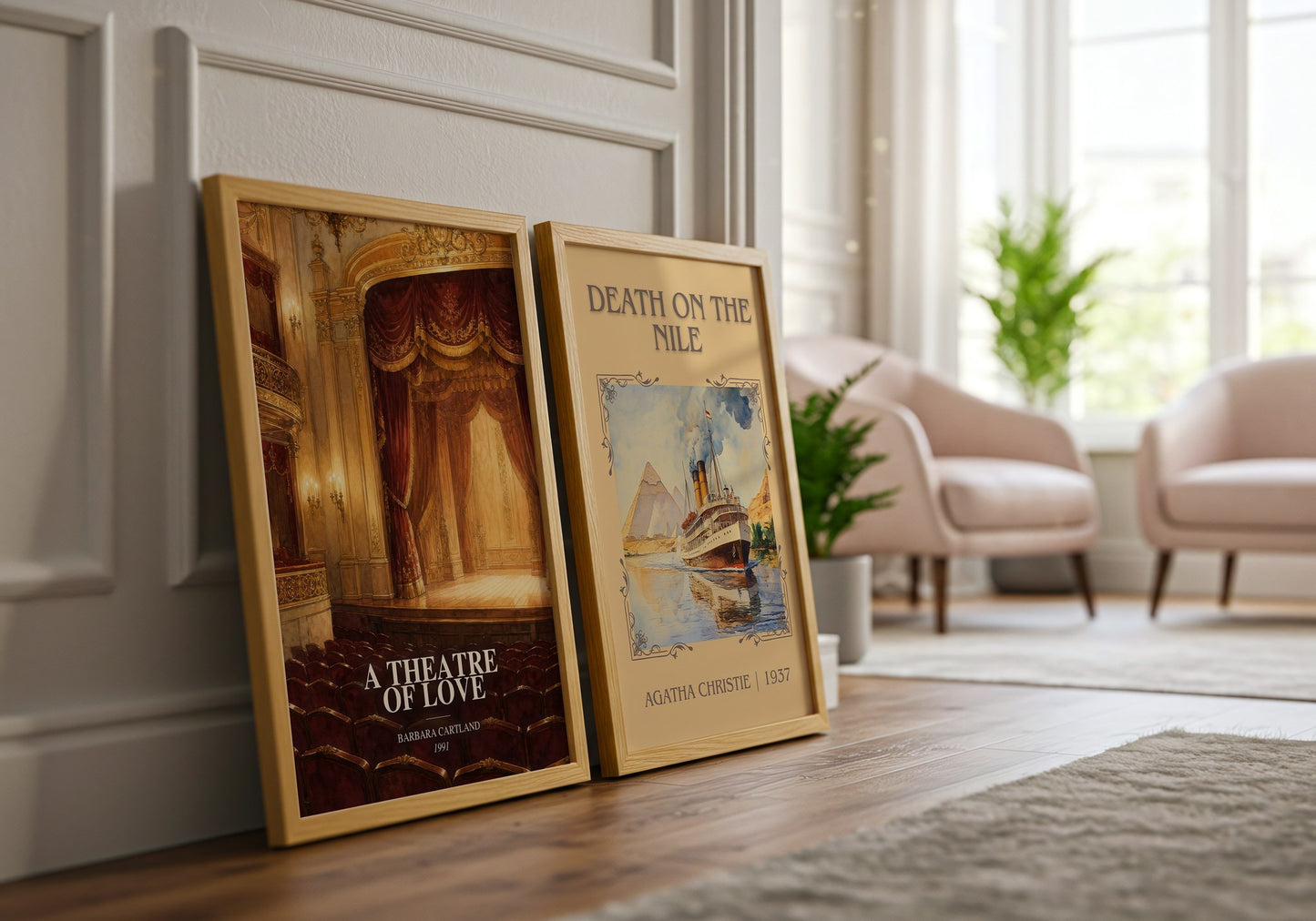 A Theatre Of Love watercolour print framed by window – literary home decor