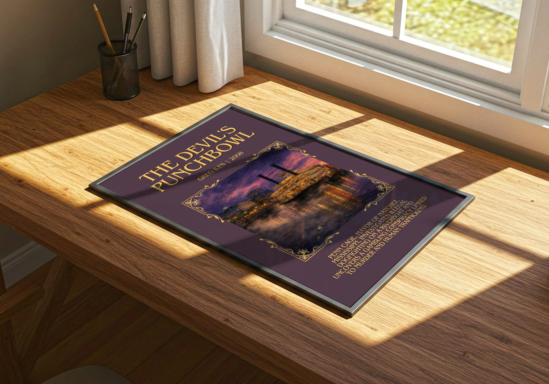 The Devil's Punchbowl Minimalist Book Poster by Greg Iles – print on a sunlit desk