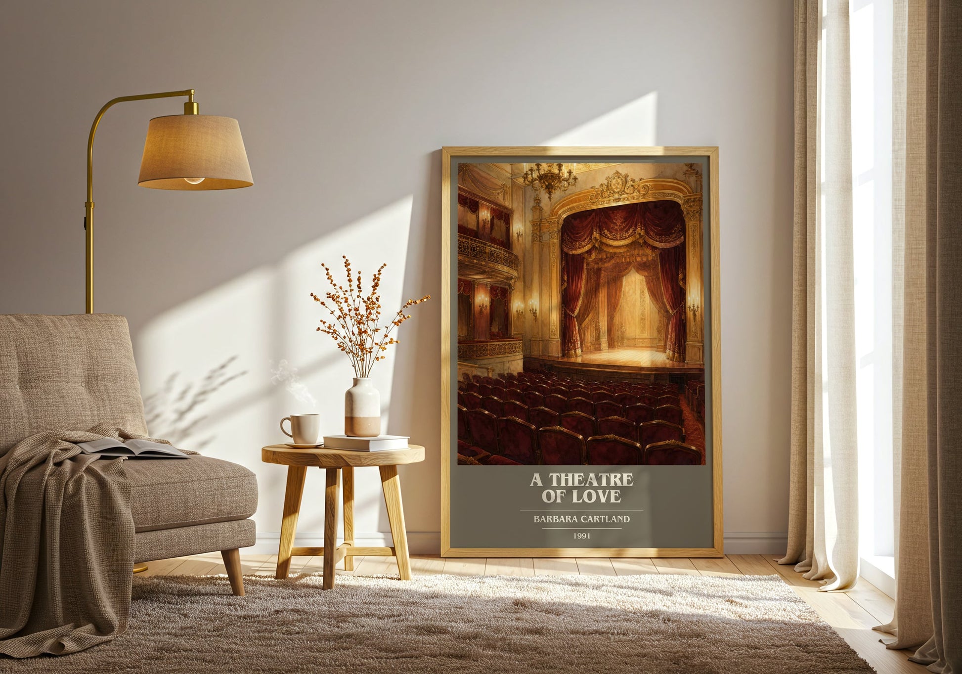 A Theatre Of Love book cover print on bookshelf – Barbara Cartland fan gift