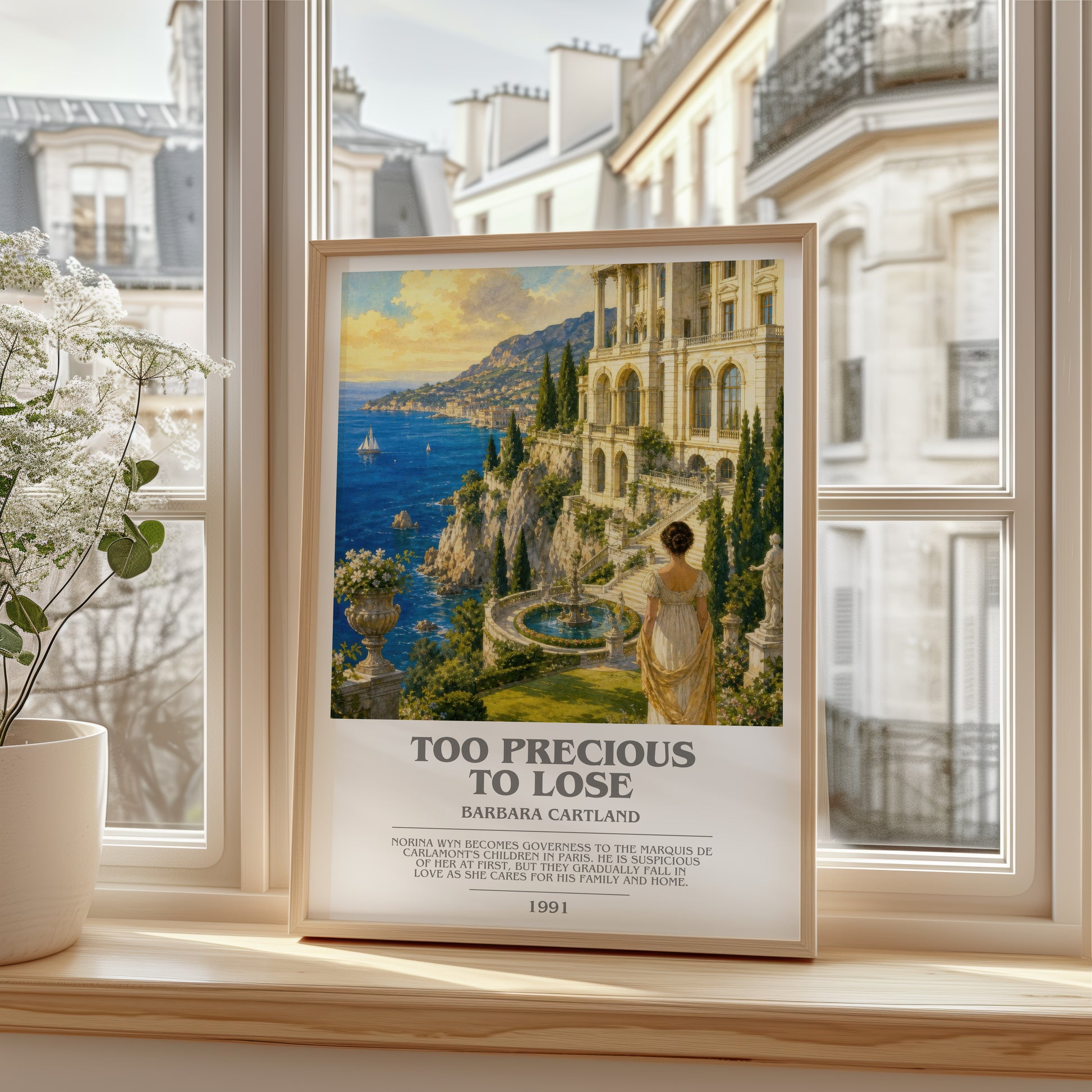 Too Precious To Lose bookish poster colour and style options – Barbara Cartland book art