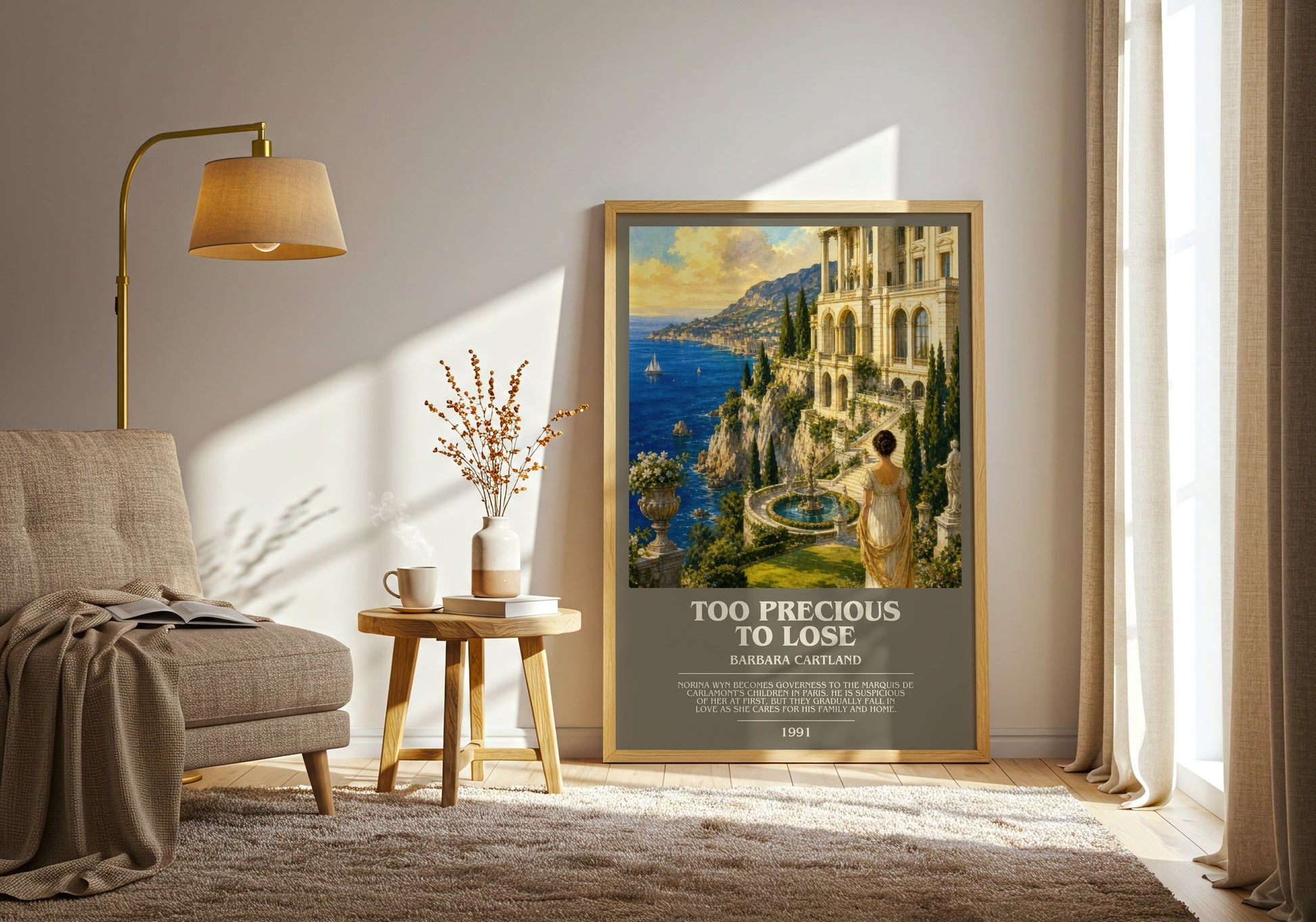 Too Precious To Lose bookish print on bookshelf – Barbara Cartland fan gift