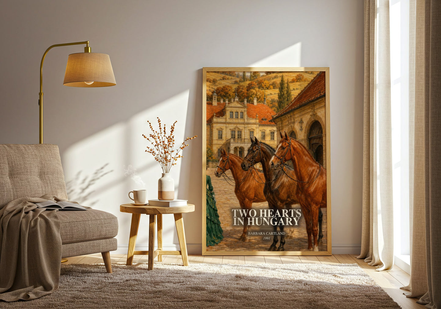 Two Hearts In Hungary watercolour print in frame leaning in hallway – romance wall art
