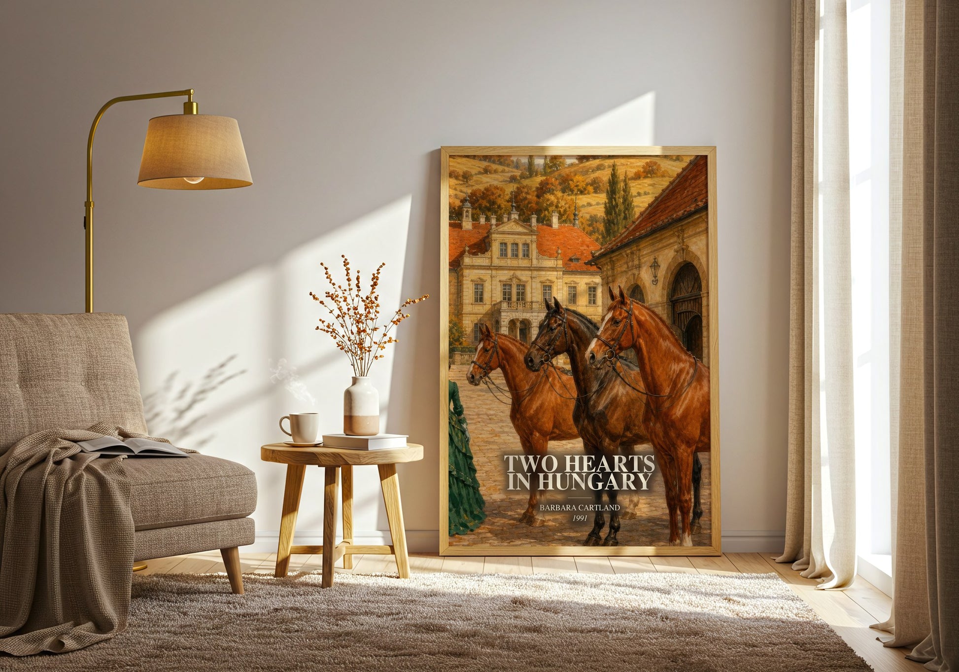 Two Hearts In Hungary watercolour print in frame leaning in hallway – romance wall art
