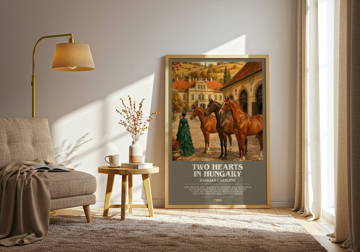 Two Hearts In Hungary bookish print on bookshelf – Barbara Cartland fan gift