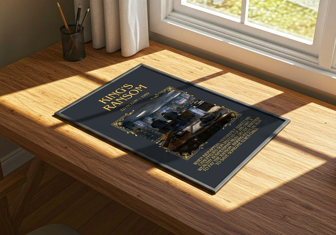 King's Ransom Minimalist Book Poster by Ed McBain – print on a sunlit desk