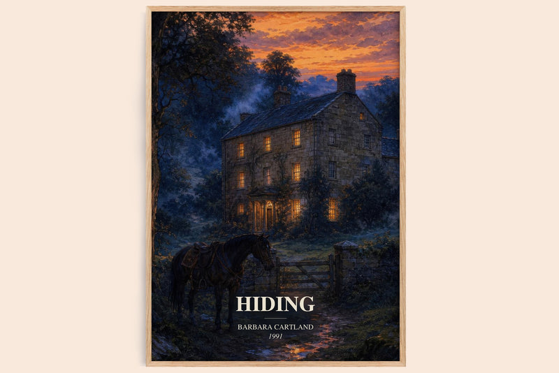 Hiding watercolour book poster by Barbara Cartland – framed literary art print