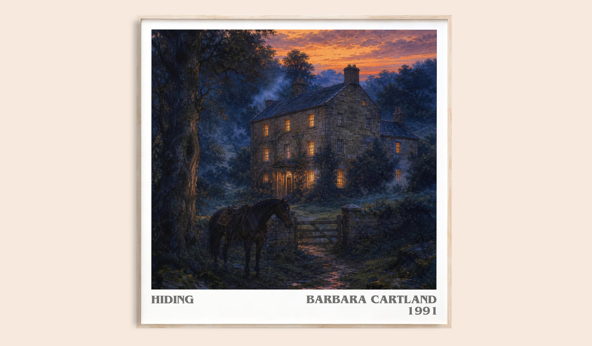 Hiding literary book poster by Barbara Cartland – framed literary art print