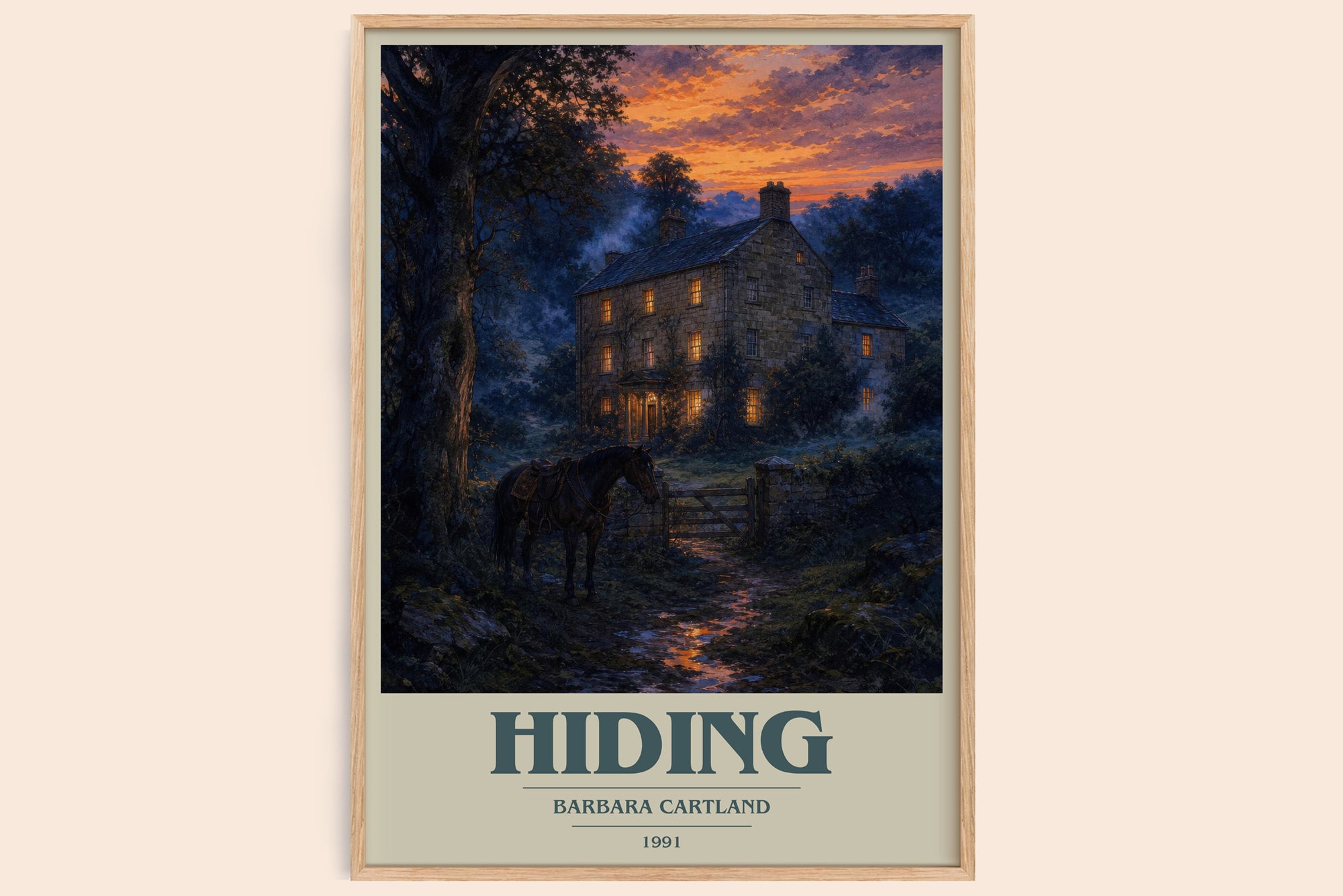 Hiding book cover book poster by Barbara Cartland – framed literary art print