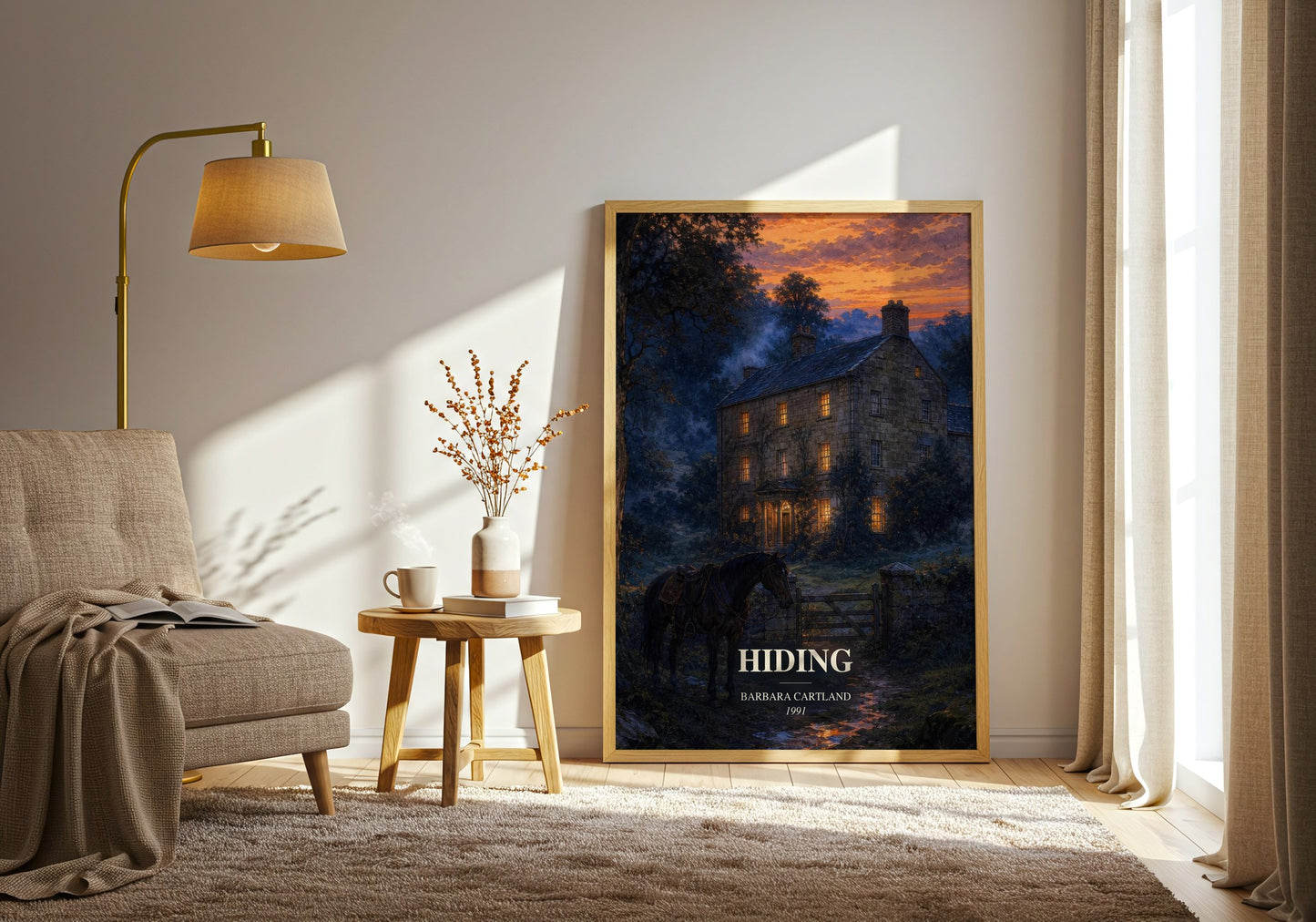 Hiding watercolour print in frame leaning in hallway – romance wall art