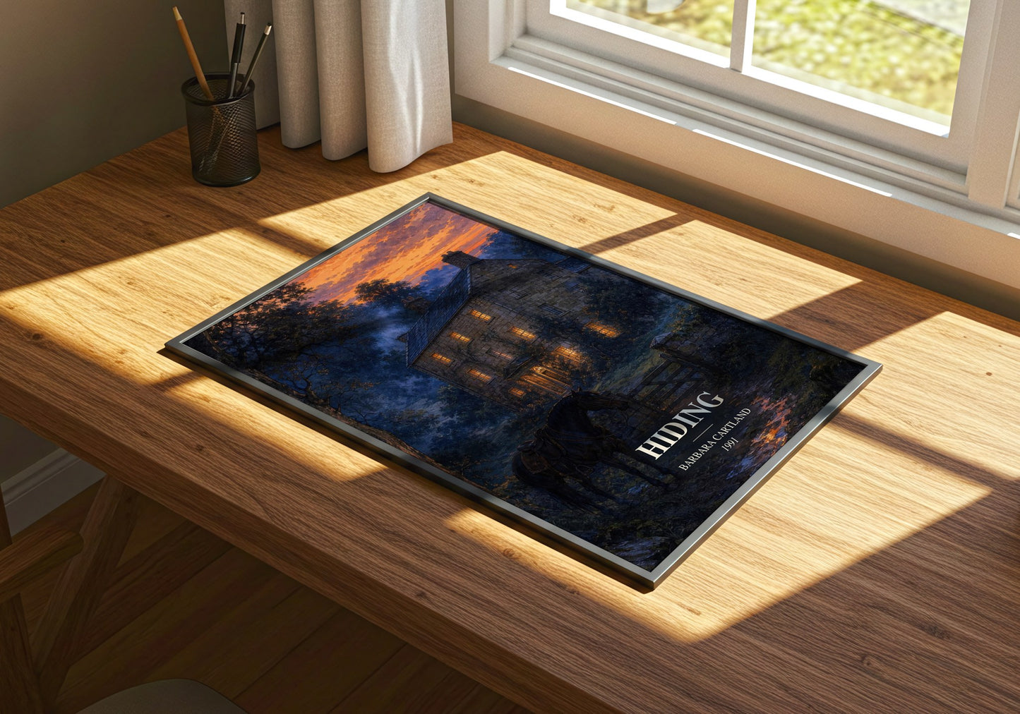 Hiding watercolour book poster framed on wall – romance wall art