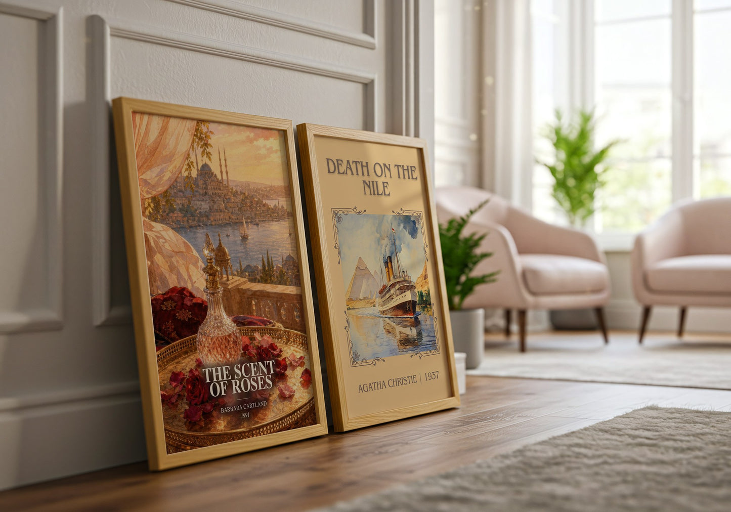 The Scent Of Roses watercolour print framed by window – literary home decor