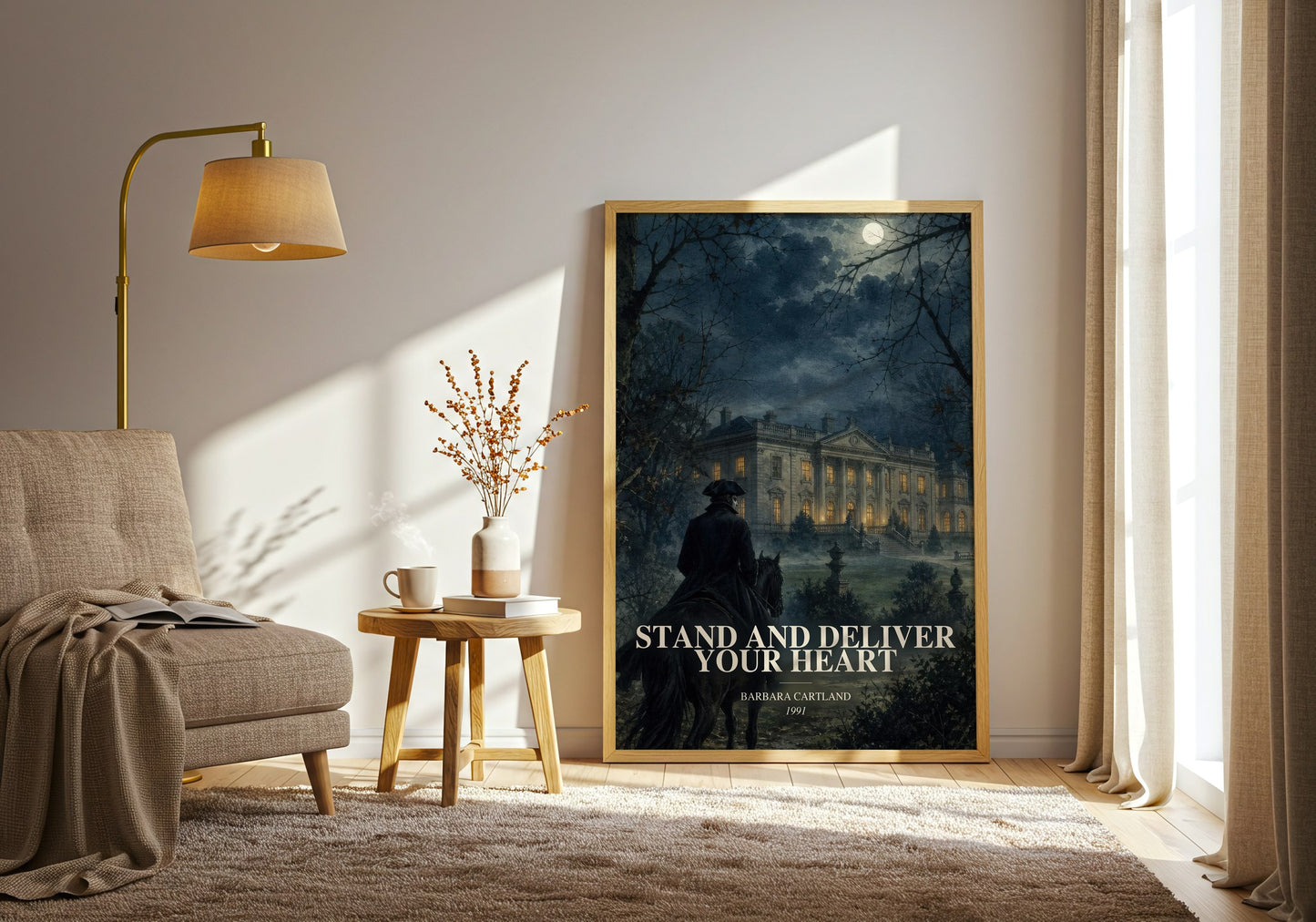 Stand And Deliver Your Heart watercolour print in frame leaning in hallway – romance wall art