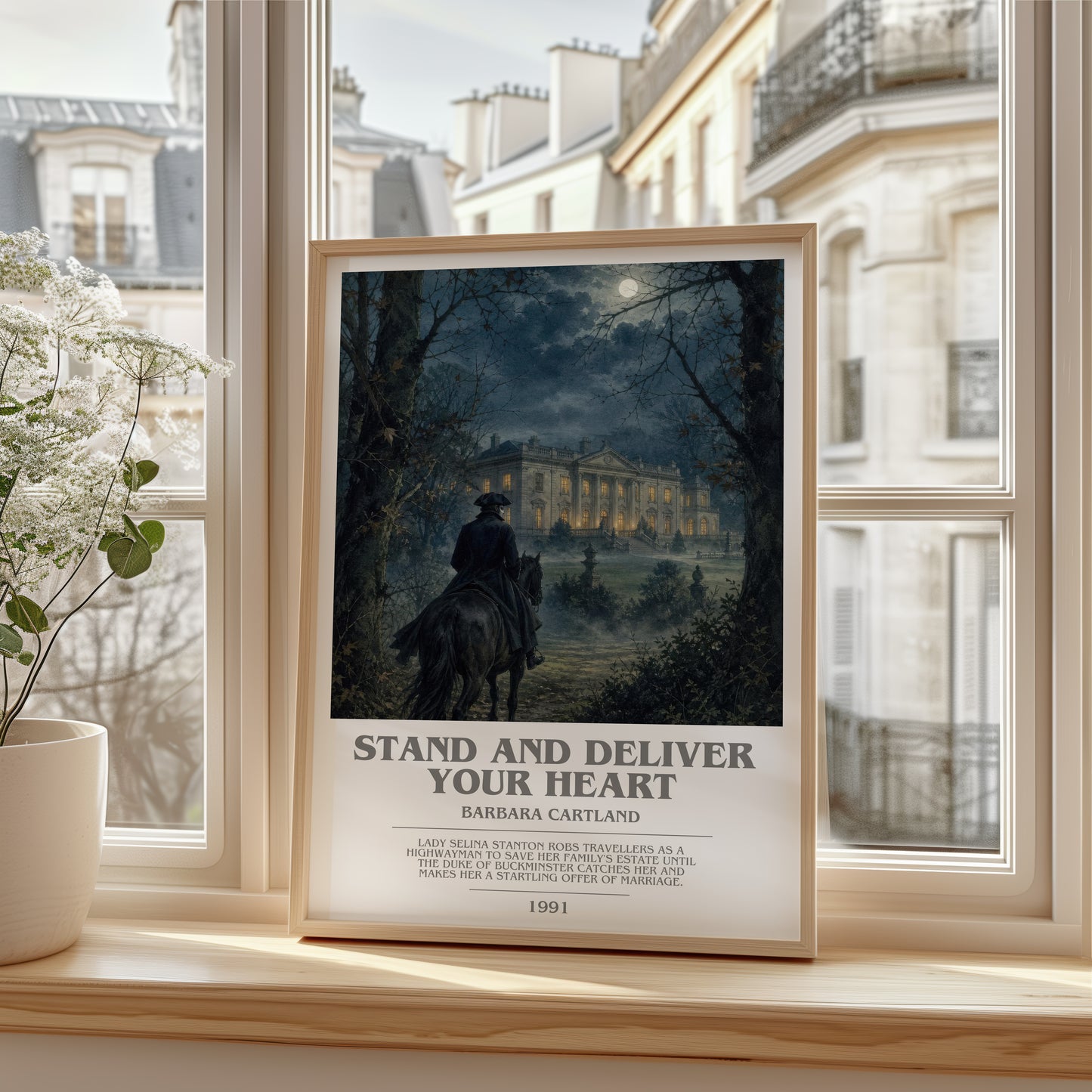 Stand And Deliver Your Heart bookish poster colour and style options – Barbara Cartland book art