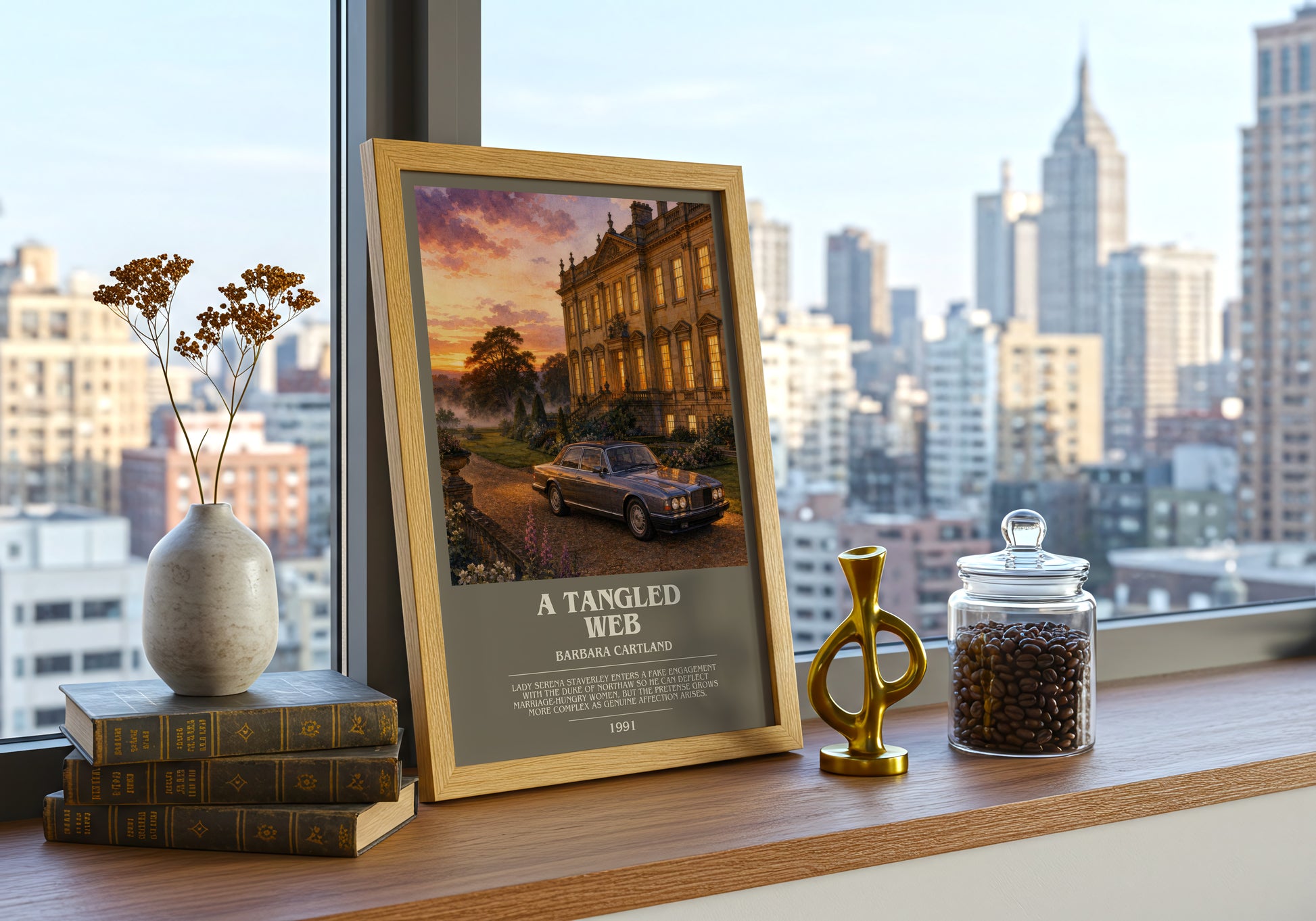 A Tangled Web bookish print framed by window – literary home decor