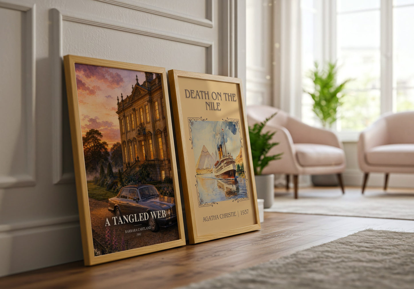 A Tangled Web watercolour print framed by window – literary home decor
