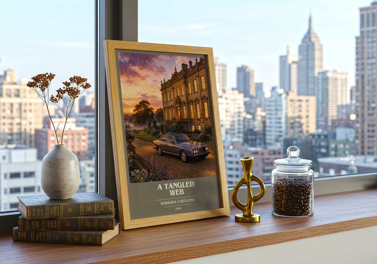 A Tangled Web book cover print framed by window – literary home decor