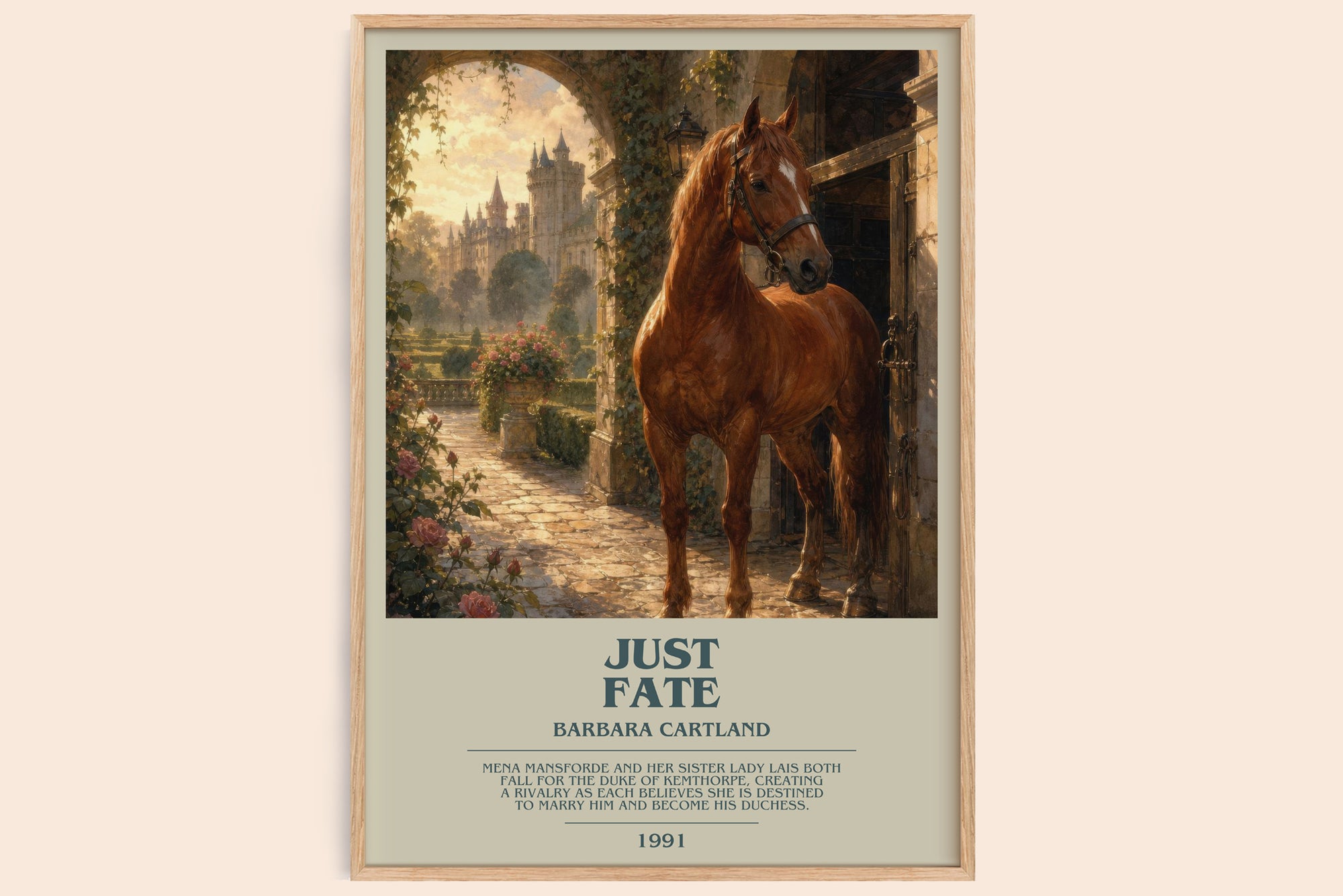 Just Fate bookish book poster by Barbara Cartland – framed literary art print