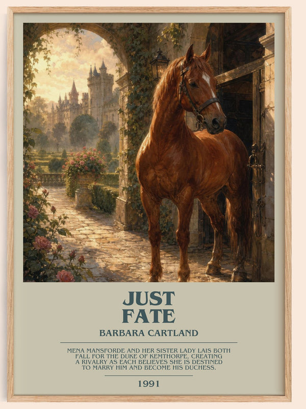 Just Fate bookish book poster by Barbara Cartland – framed literary art print