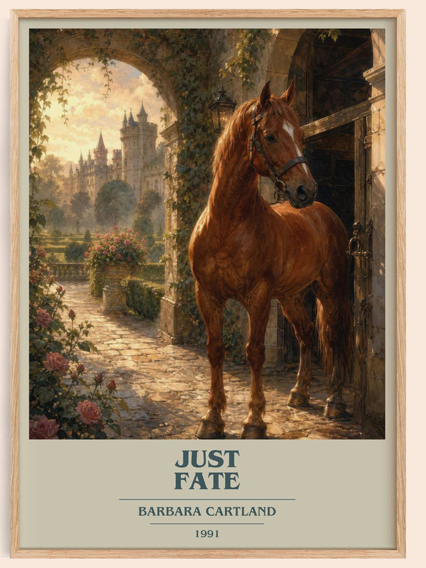 Just Fate book cover book poster by Barbara Cartland – framed literary art print