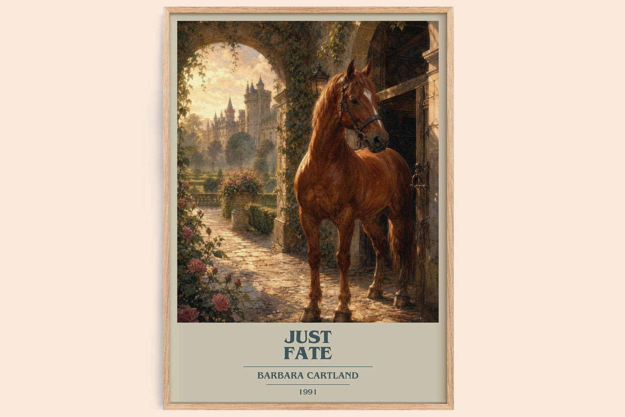 Just Fate book cover book poster by Barbara Cartland – framed literary art print