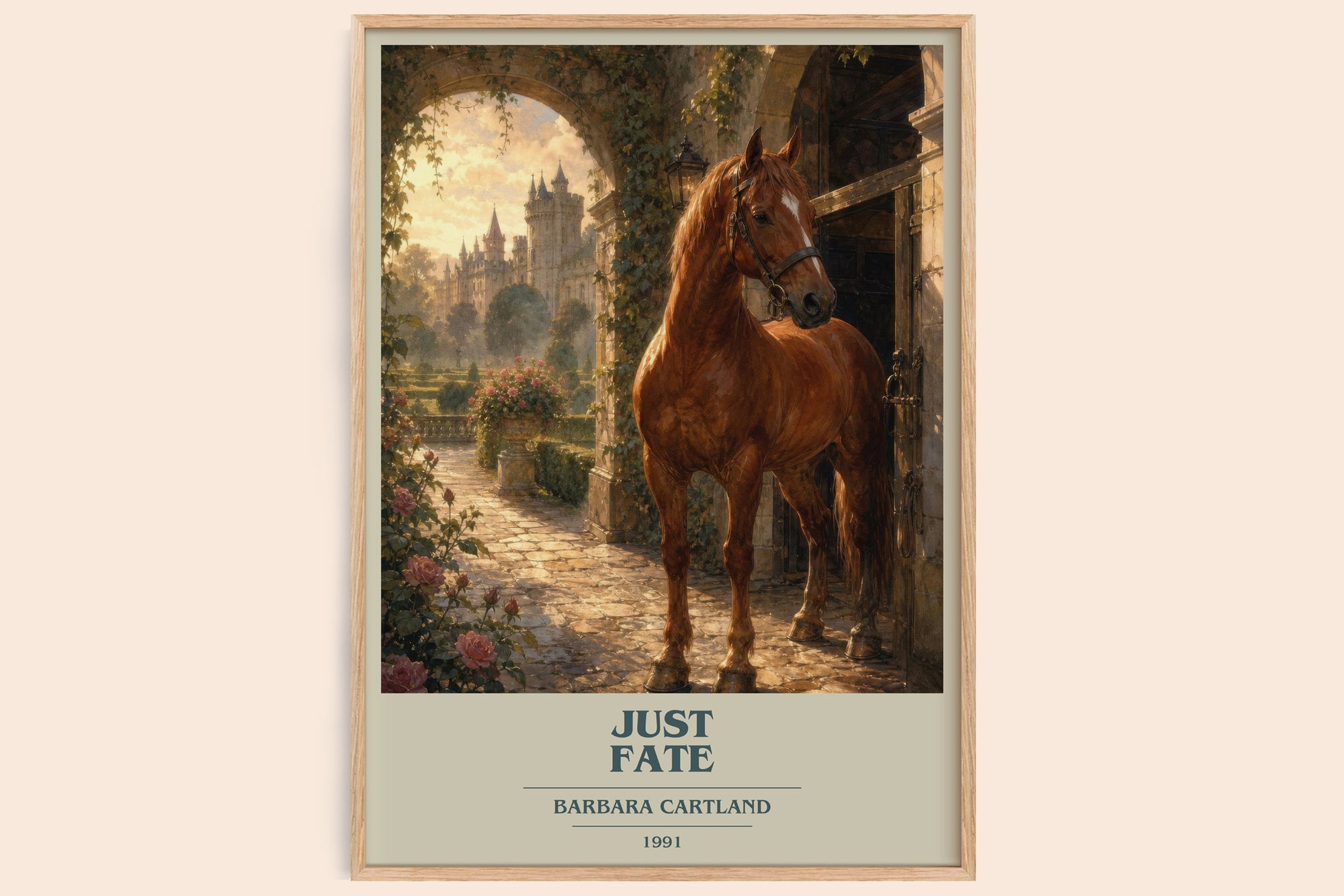 Just Fate book cover book poster by Barbara Cartland – framed literary art print