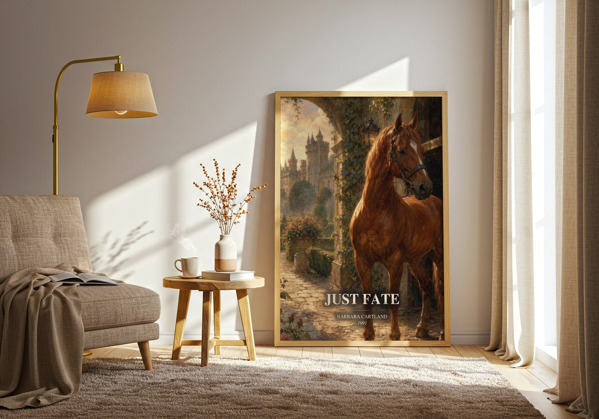 Just Fate watercolour print in frame leaning in hallway – romance wall art