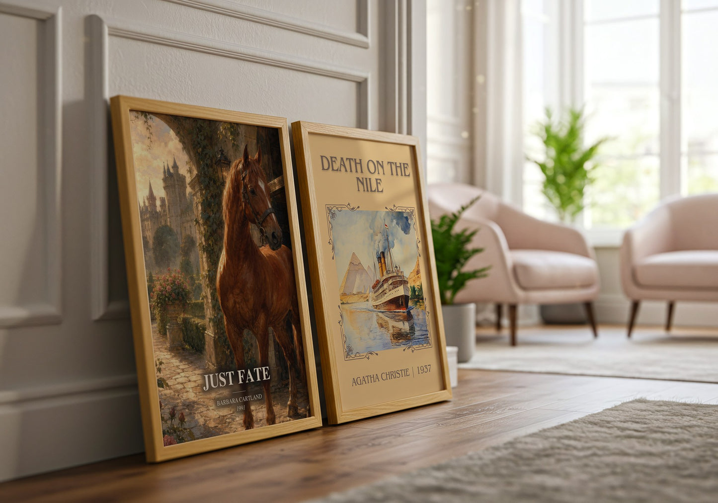Just Fate watercolour print framed by window – literary home decor