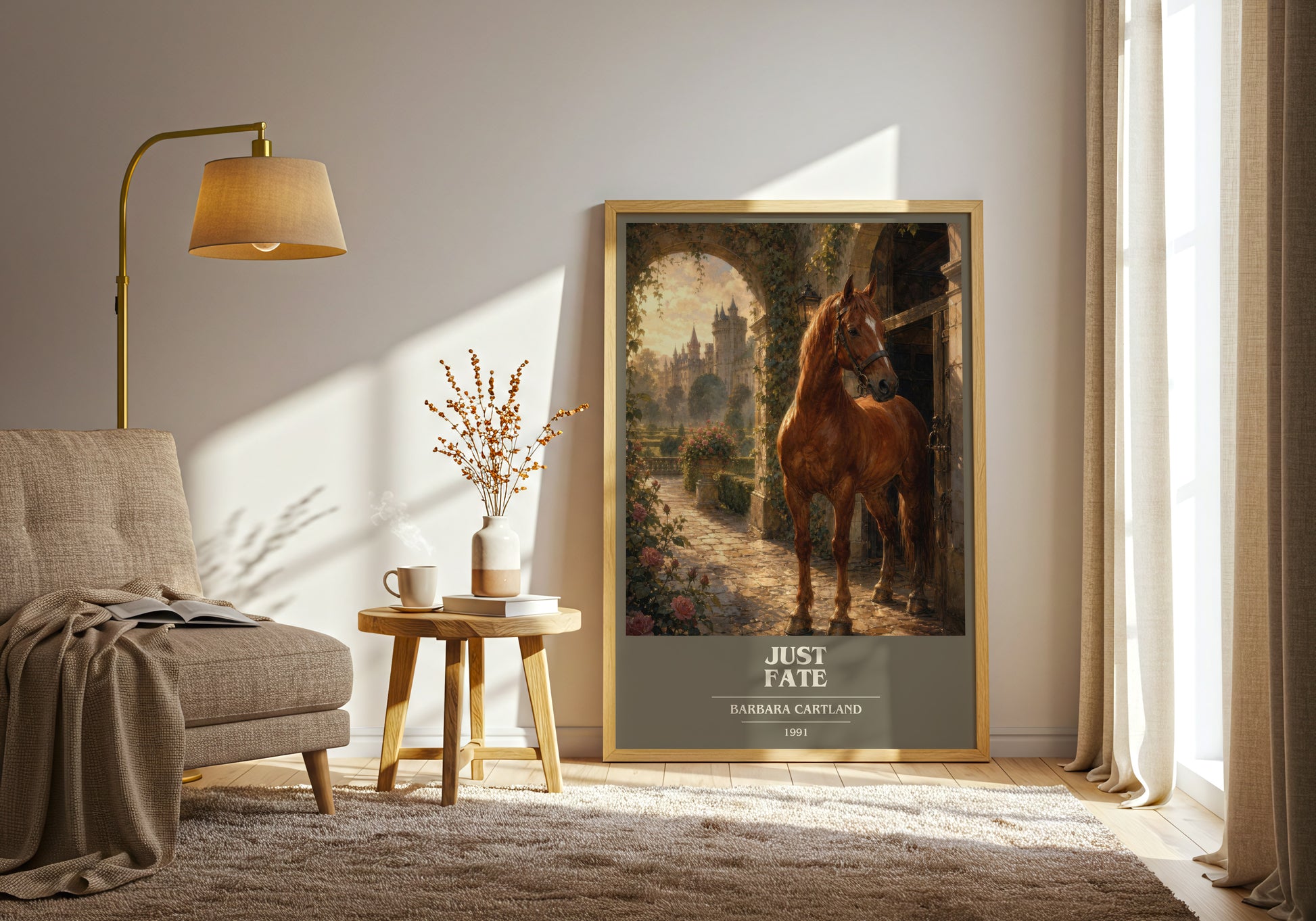 Just Fate book cover print on bookshelf – Barbara Cartland fan gift