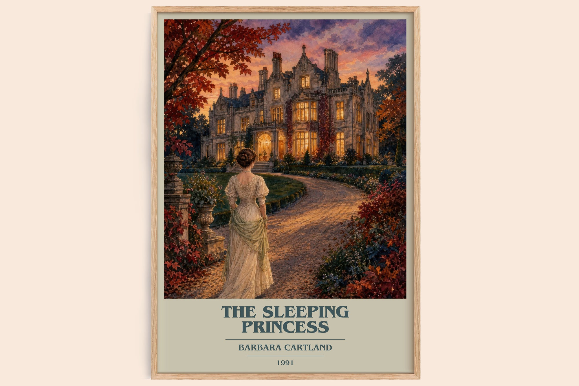 The Sleeping Princess book cover book poster by Barbara Cartland – framed literary art print
