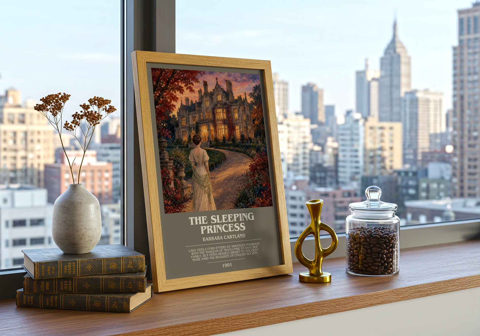 The Sleeping Princess bookish print framed by window – literary home decor