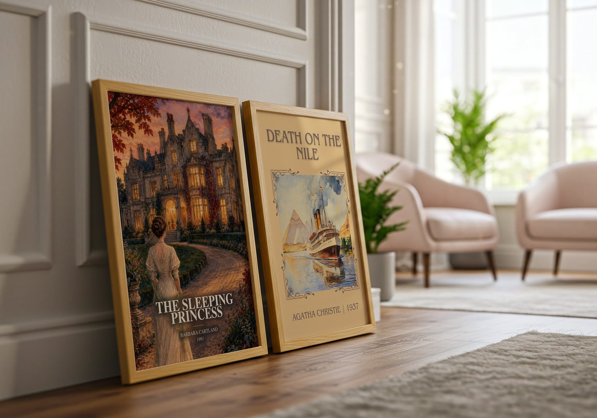 The Sleeping Princess watercolour print framed by window – literary home decor