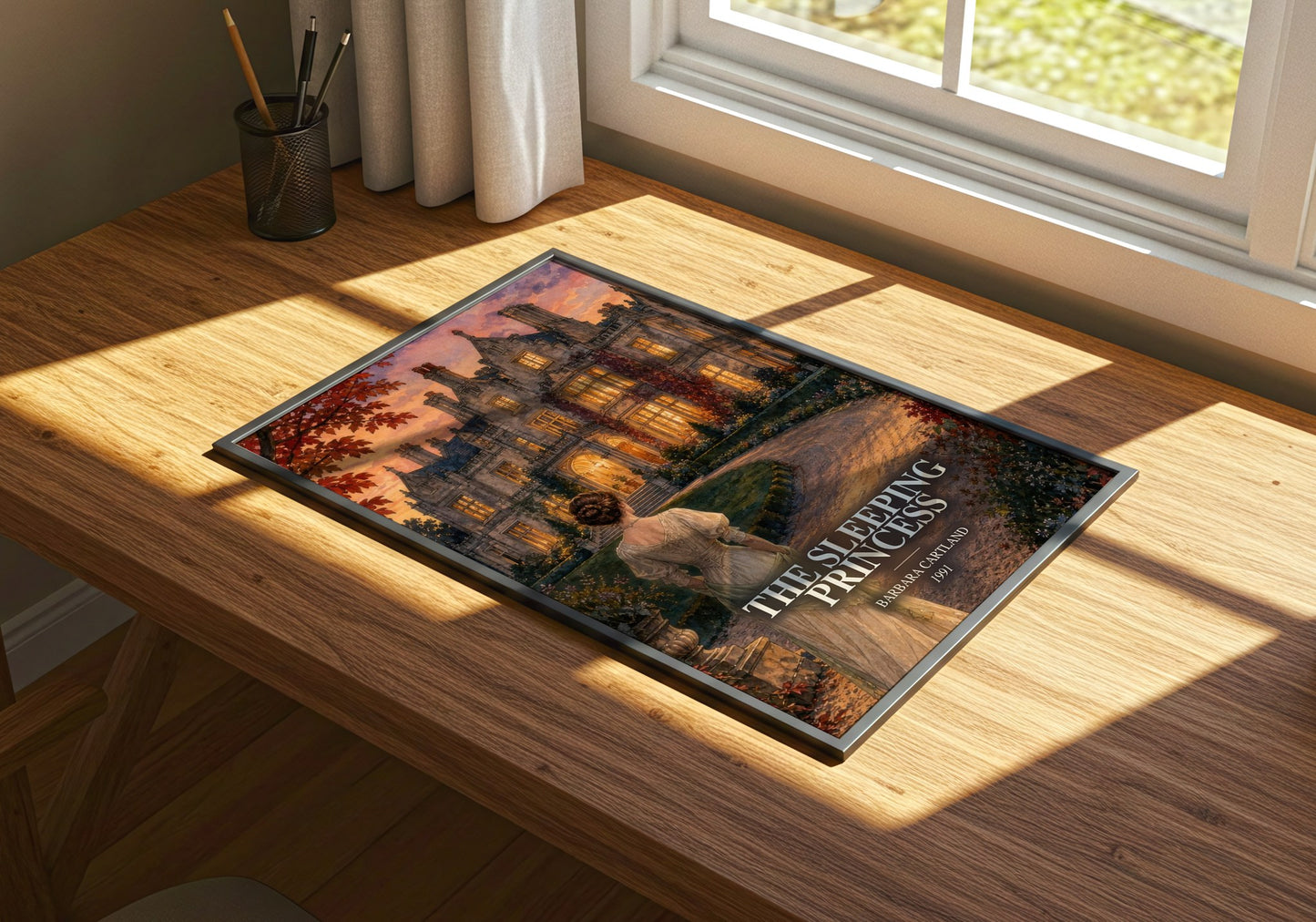 The Sleeping Princess watercolour book poster framed on wall – romance wall art